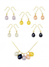 Pair Of 5 10 Karat Gold Pearl Earrings With Pendants And Necklace