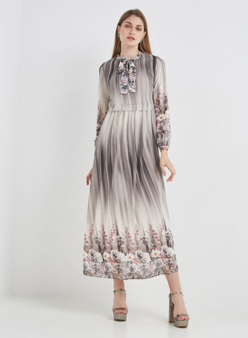 The Perfect Three-Quarter Sleeve Maxi Dress Grey/White