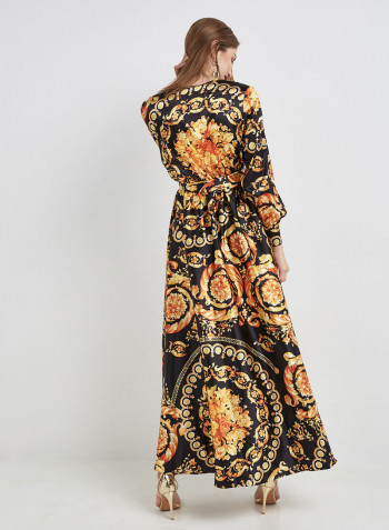 Classy Long Sleeve Maxi Dress Yellow/Black