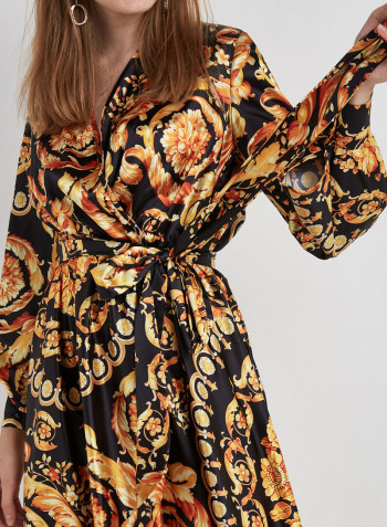 Classy Long Sleeve Maxi Dress Yellow/Black