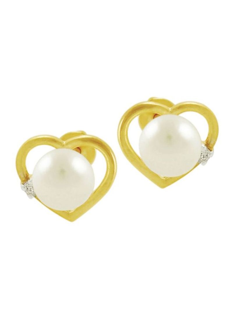 18 Karat Gold Diamond And Pearl Studded Heart Shape Earrings