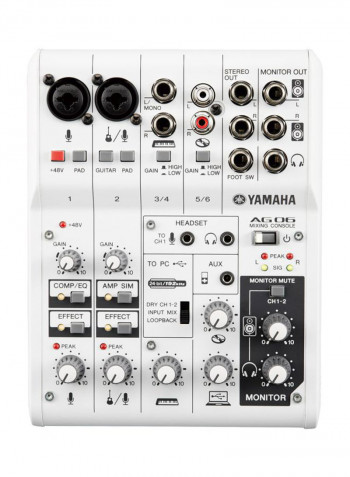 AG Series 6-Channel Mixer And USB Audio Interface AG06 White