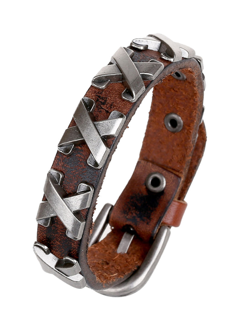 Leather Cross Pattern Bracelet