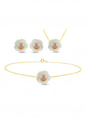 18 Karat Solid Yellow Gold Mother Of Pearl Shell With 4 mm Pearl Jewellery Set