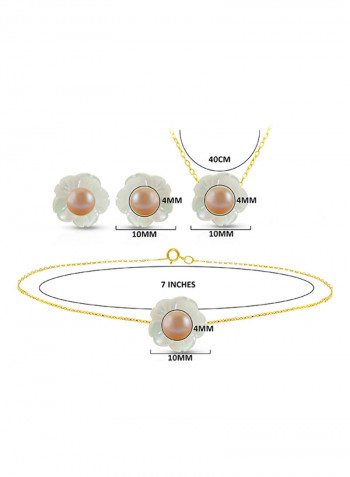 18 Karat Solid Yellow Gold Mother Of Pearl Shell With 4 mm Pearl Jewellery Set