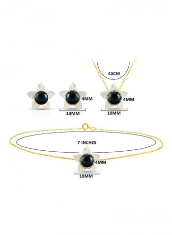 18 Karat Solid Yellow Gold 10 mm Mother Of Pearl Flower Shape With 4 mm Pearl Jewellery Set