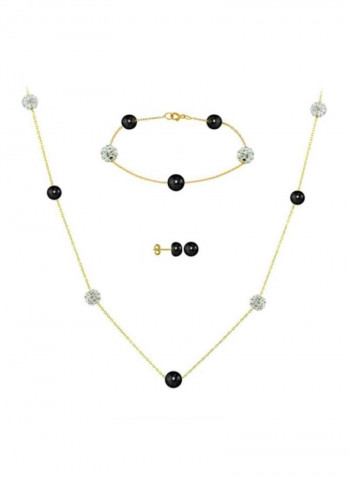 4-Piece 18 Karat Gold Crystal Ball And Pearl Jewellery Set