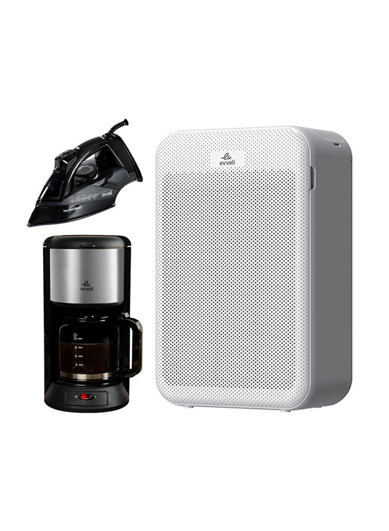 Smart Air Purifier 5-Layer Filters With 2800W Steam Iron And Coffee Maker EVAP-43W/EVIR-5MB/EVKA-CO10MB White