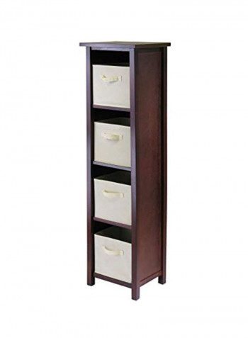 Verona Wood 5 Tier Open Cabinet With 4 Folding Fabric Baskets Brown/White