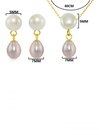 Set of 2 18 Karat Gold Button Pearl Drop Necklace and Earrings