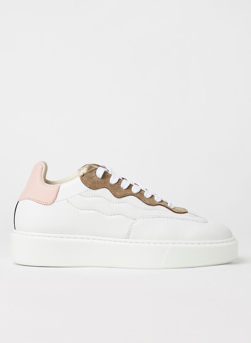 Stitch Detail Leather Sneakers White Multi