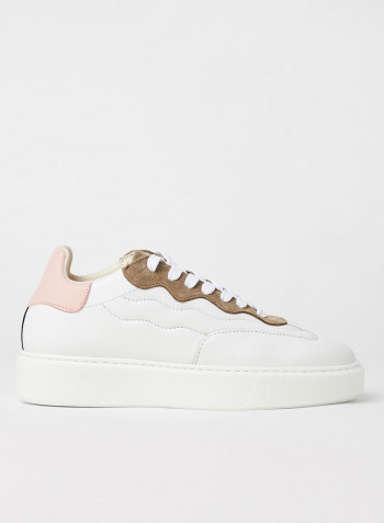 Stitch Detail Leather Sneakers White Multi