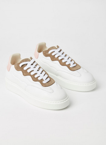 Stitch Detail Leather Sneakers White Multi