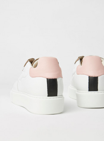 Stitch Detail Leather Sneakers White Multi