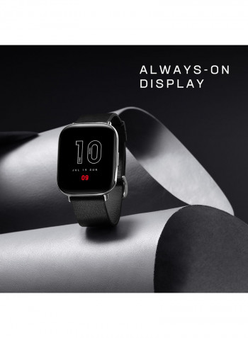 E Square Smart Watch Health And Fitness Tracker With Heart Rate, SpO2 And REM Sleep Monitoring, Stainless Steel Body, Leather Band Polar Night Black