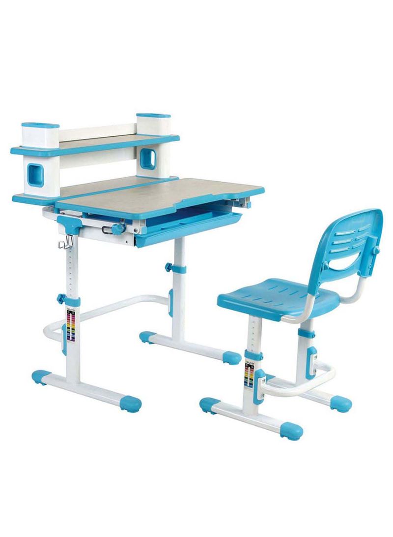 Saturn Series Ergonomic Adjustable Desk And Chair Set With Book-Shelf Blue/White 60.8centimeter