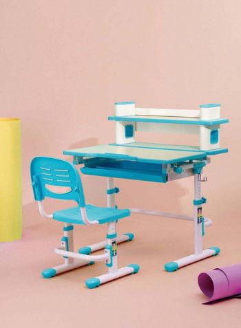 Saturn Series Ergonomic Adjustable Desk And Chair Set With Book-Shelf Blue/White 60.8centimeter
