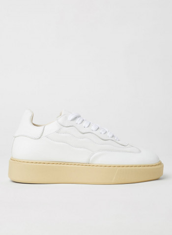 Stitch Detail Leather Sneakers White
