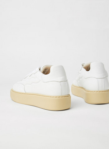 Stitch Detail Leather Sneakers White