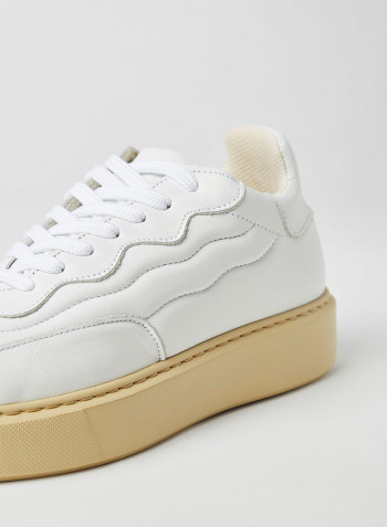 Stitch Detail Leather Sneakers White