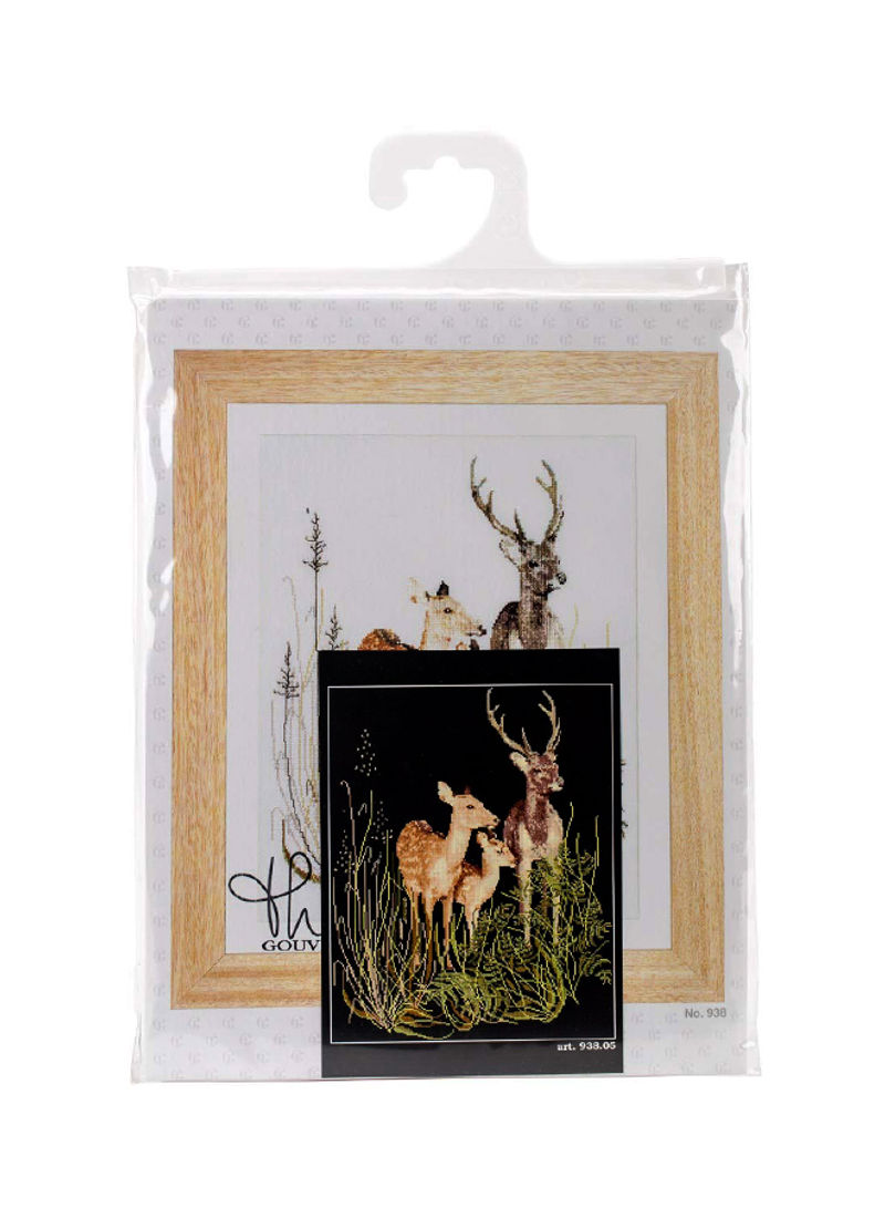 Deer Family Counted Cross Stitch Kit Beige/Brown/Green