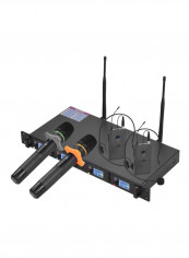 مجموعة نظام ميكروفون لاسلكي احترافي D4-4 بنطاق تردد Uhf أسود