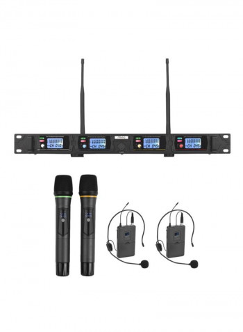 مجموعة نظام ميكروفون لاسلكي احترافي D4-4 بنطاق تردد Uhf أسود