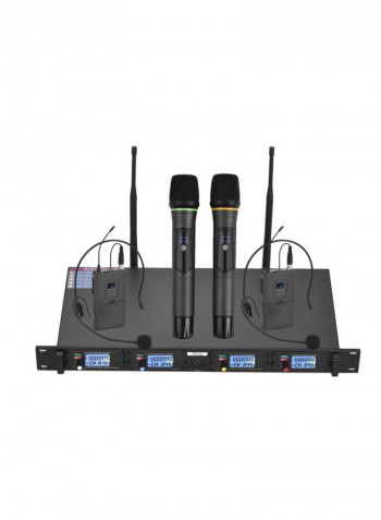 D4-4 Professional Wireless Uhf Microphone System Set Black
