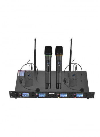مجموعة نظام ميكروفون لاسلكي احترافي D4-4 بنطاق تردد Uhf أسود