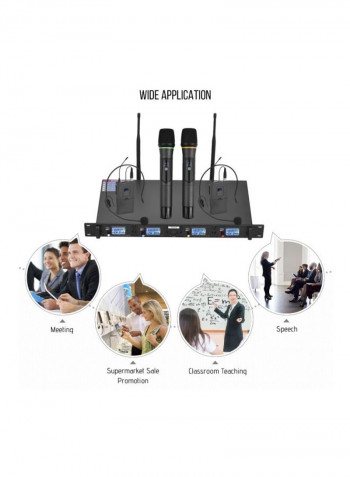 D4-4 Professional Wireless Uhf Microphone System Set Black