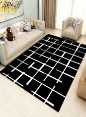 Simple Blocks Pattern Washable Carpet Black/White 140x200centimeter
