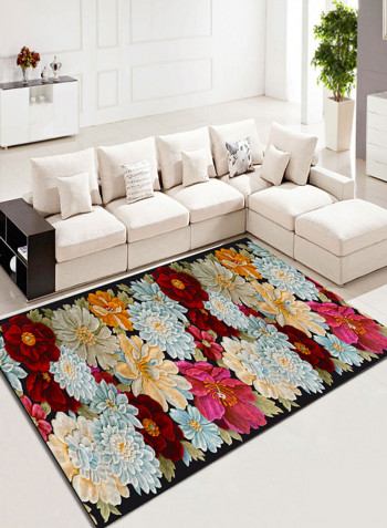 Flower Pattern Washable Rectangular Carpet Multicolour 140x200centimeter