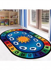 Oval Shape Alphabetical Kindergarten Carpet Multicolour 140x230centimeter