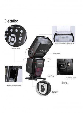 Wireless On-Camera External Flash Light Black