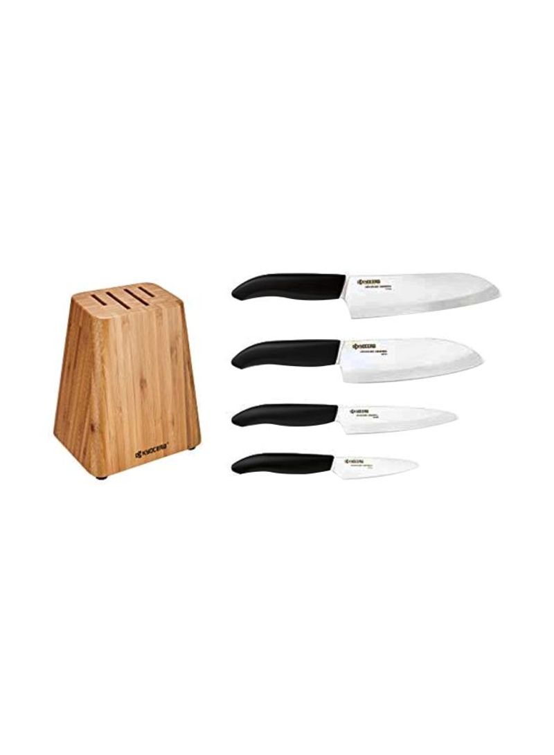 5-Piece Bamboo Knife Block Set Beige/Silver/Black