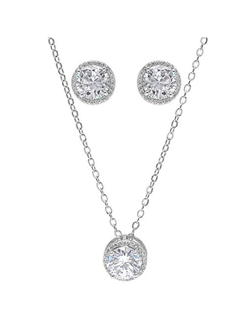 Cubic Zirconia Studded Necklace And Earrings Set