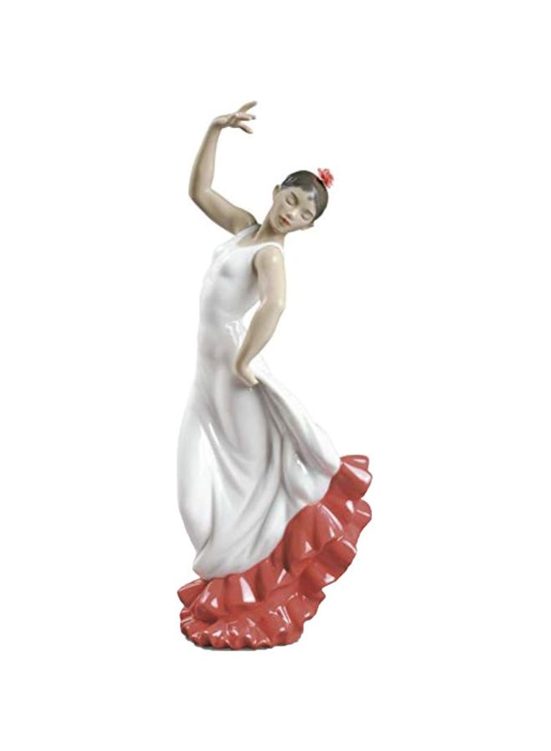 Porcelain Spanish Art Flamenco Dancer Figurine White/Red/Beige 12inch