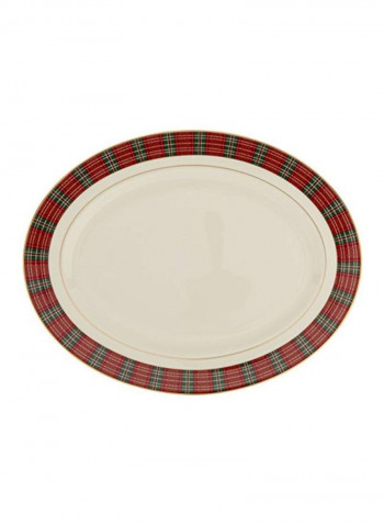 Winter Greetings Plaid Oval Platter White/Red/Green 16inch