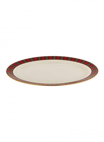 Winter Greetings Plaid Oval Platter White/Red/Green 16inch