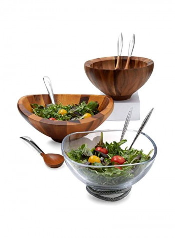 Wooden Salad Bowl With 2 Servers Brown 14x7inch
