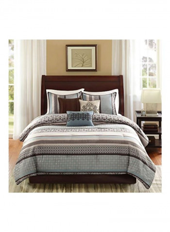 7-Piece Comforter Set Polyester Blue Queen