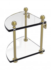 2-Tier Mambo Collection Corner Glass Shelf Clear/Gold 8x8x8inch