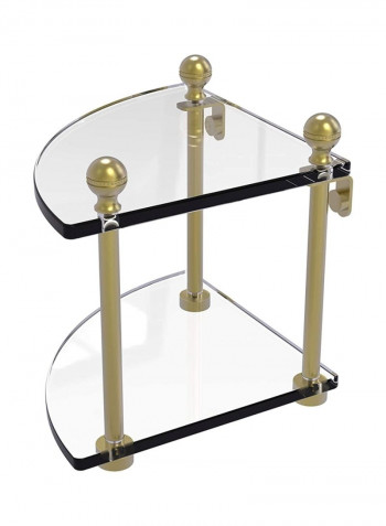 2-Tier Mambo Collection Corner Glass Shelf Clear/Gold 8x8x8inch