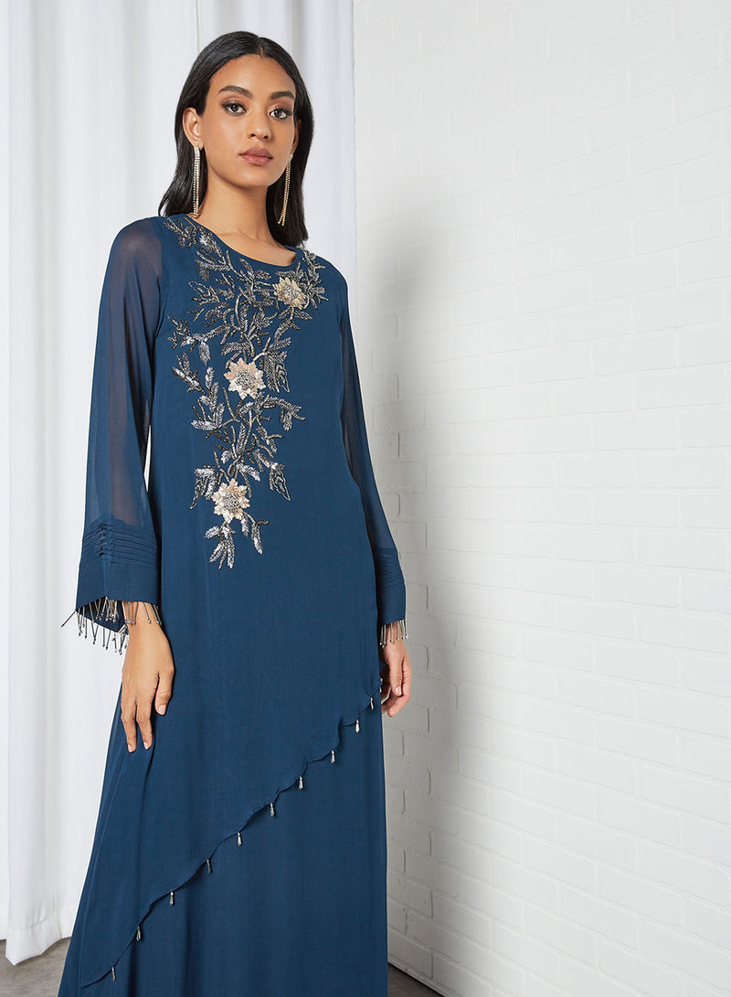 Embellished Kaftan Dress Blue