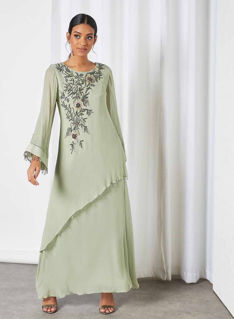 Embellished Kaftan Dress Green