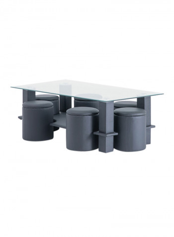 Suva Coffee Table With 6 Stools Black