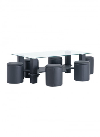 Suva Coffee Table With 6 Stools Black