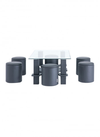 Suva Coffee Table With 6 Stools Black
