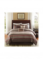 7-Piece Princeton Comforter Bedding Set Polyester Brown/Beige/Red California King
