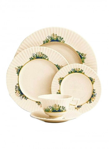 5-Piece Fine Dinnerware White/Green